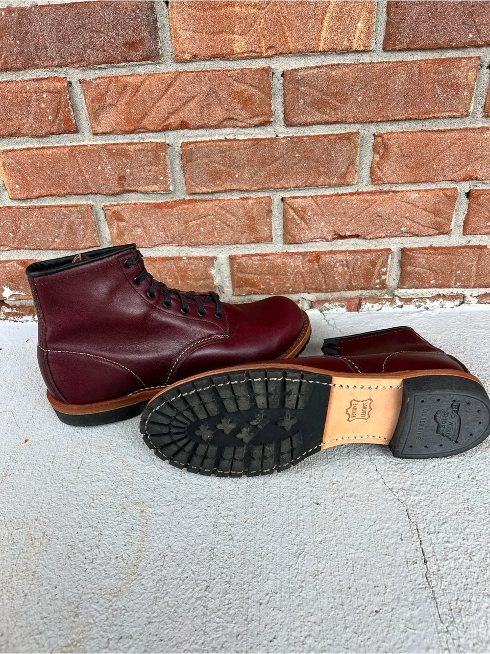 Men's Burgundy Leather Lace-Up Work Boots